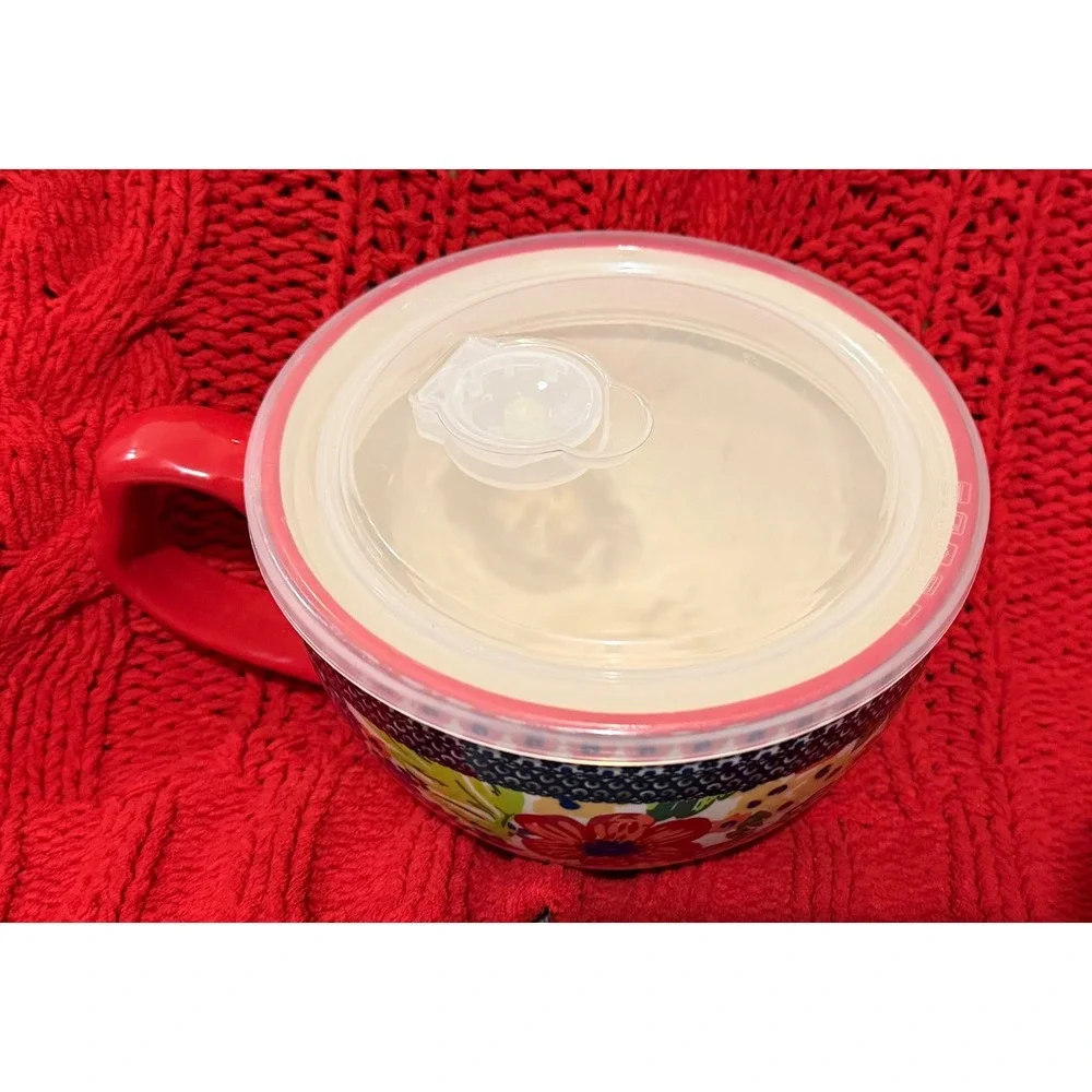 Pioneer Woman Breezy Blossom Soup Mugs with Lids Set of 2 Stoneware Floral 2012